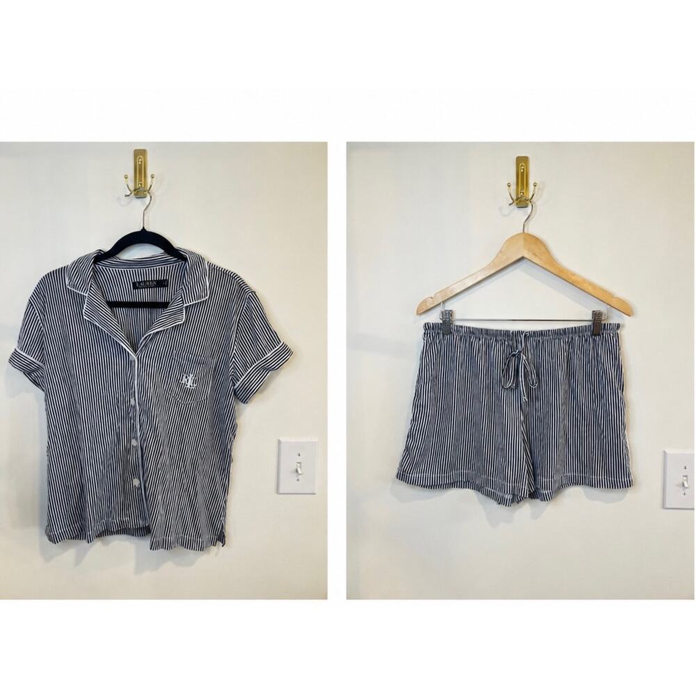 Lauren Ralph Lauren Striped Pajama Set Women’s Large Navy White Sleepwear
